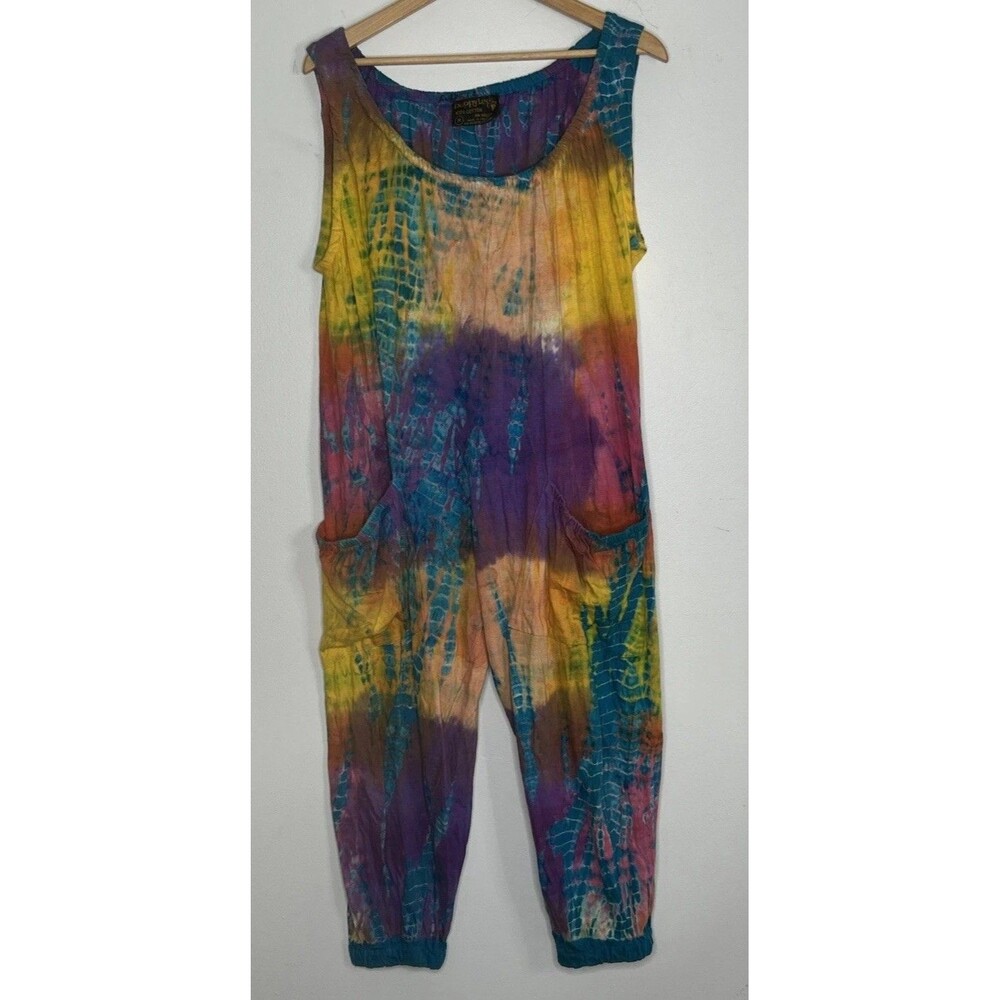TIE-DYE Jumpsuit Happy Feet Playsuit Boho Harem Romper Festival Sleeveless